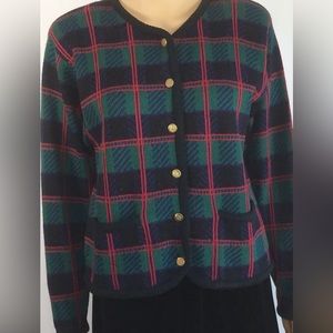 Vintage 80s Tally-Ho Plaid Wool Sweater